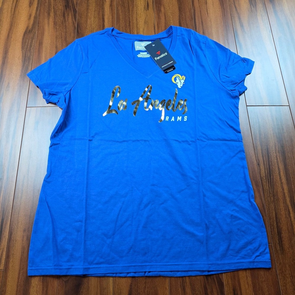 Fanatics NFL Los Angeles Rams Womens XL Blue V-Neck T-Shirt New With Tags - Picture 2 of 9